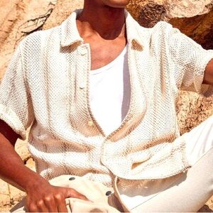 Todd Snyder Open Knit Cabana Polo Shirt Medium Tan Cream